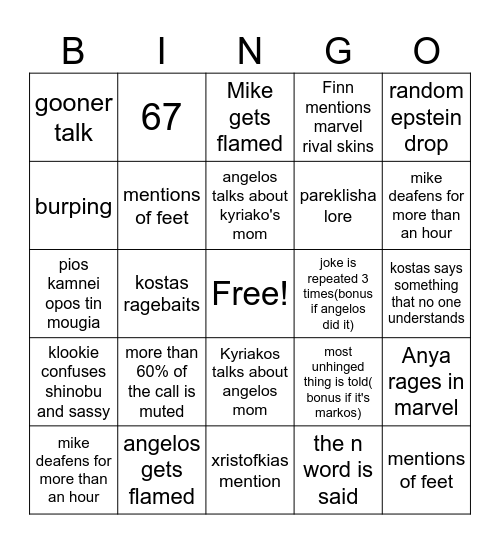 Untitled Bingo Card