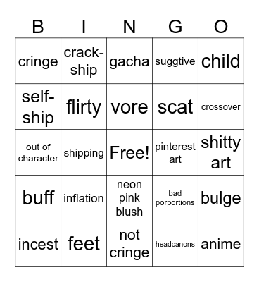 Pokemon Cringe Bingo Card