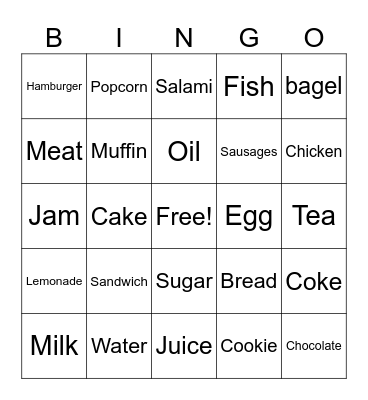 FOODS AND DRİNKS BİNGO Bingo Card