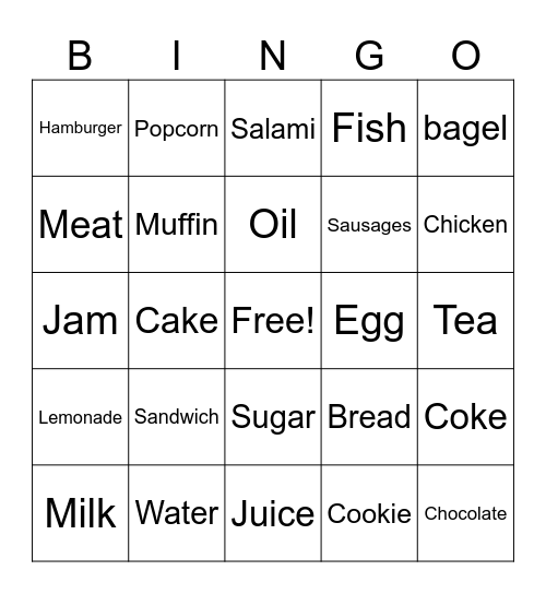 FOODS AND DRİNKS BİNGO Bingo Card