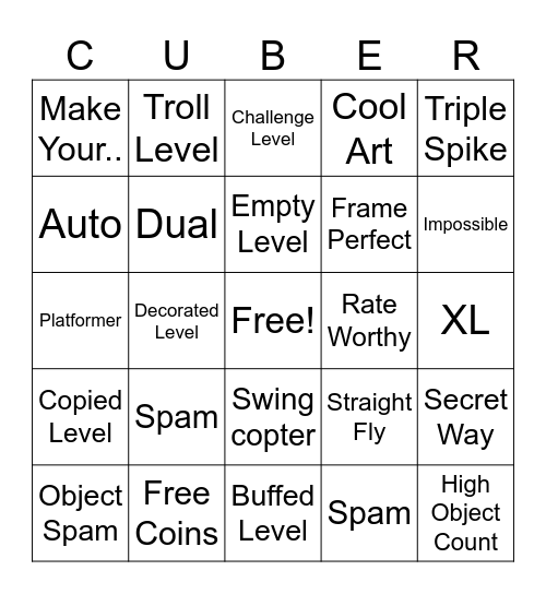 GD Recent Tab Bingo Card