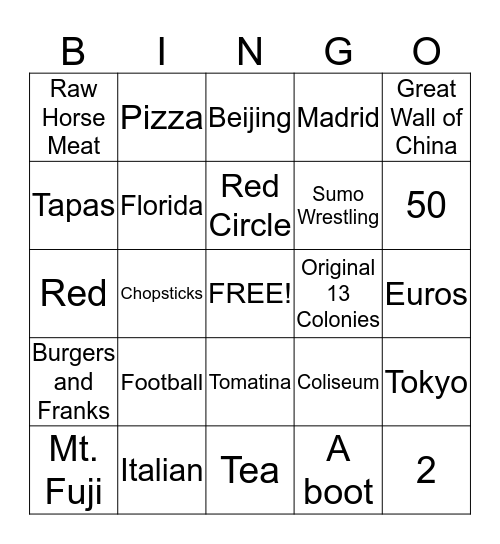 Cultural Trivia Questions Bingo Card