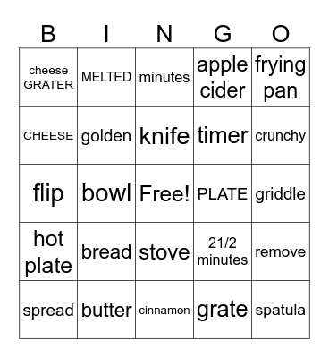 Grilled Cheese Sandwhich Bingo Card