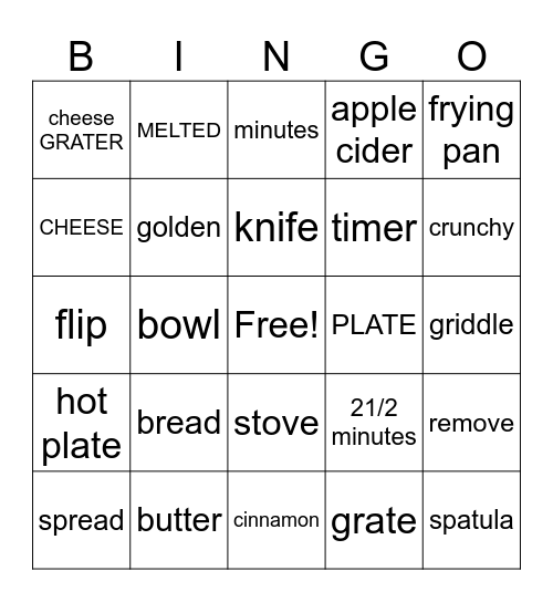Grilled Cheese Sandwhich Bingo Card