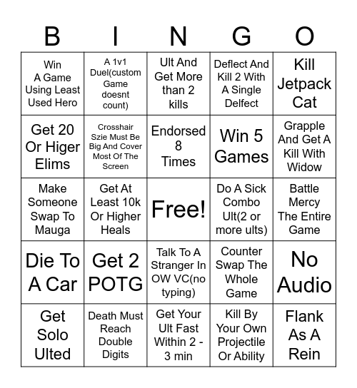Overwatch Lockout Bingo Card