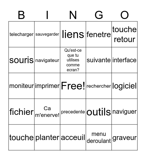 French 2/Chapter 4/Vocab. 2 Bingo Card