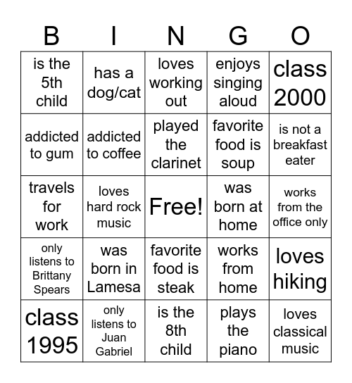 Untitled Bingo Card