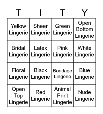 Lingerie Bingo Card