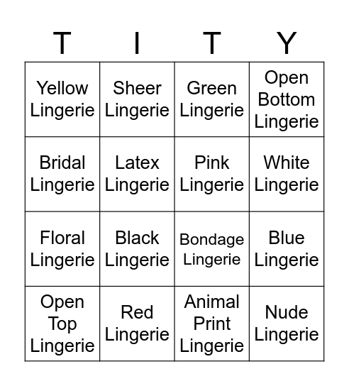 Lingerie Bingo Card