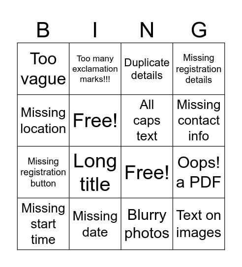 Can you spot the issue? Bingo Card