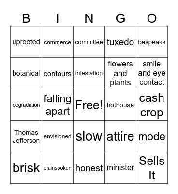 Thomas Jefferson Bingo Card