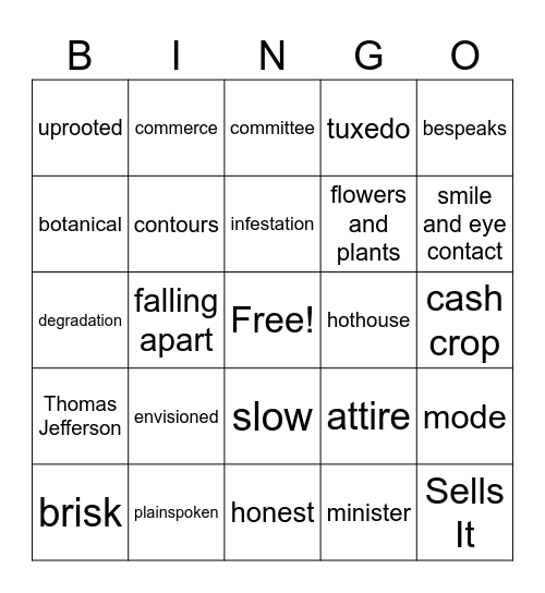 Thomas Jefferson Bingo Card