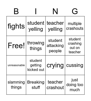 crashout Bingo Card