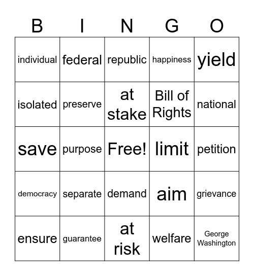 Blueprint for Government Bingo Card