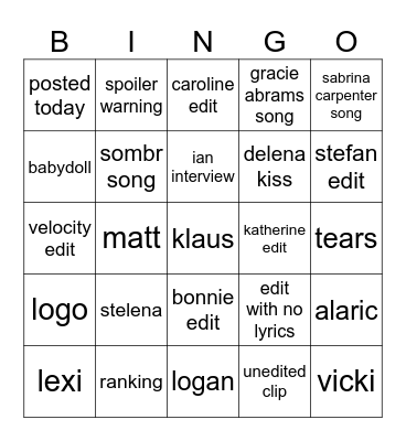 tvd tiktok bingo Card