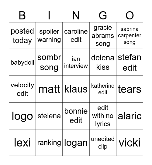 tvd tiktok bingo Card