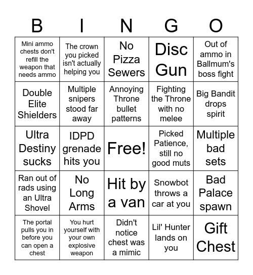 Nuclear Throne Daily Bingo Card