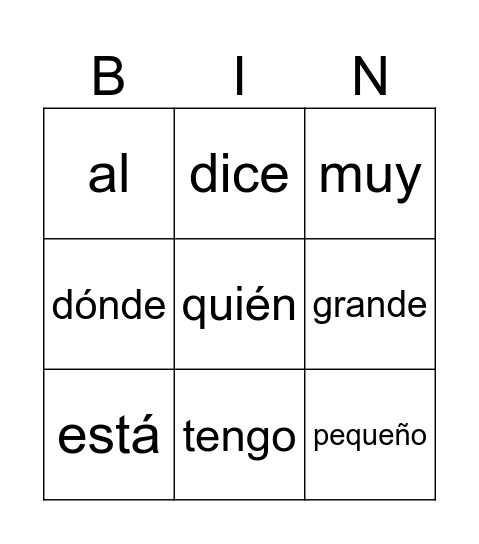 Palabras de uso frecuente Bingo Card