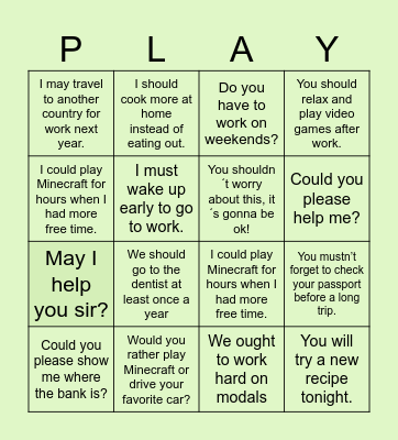 MODAL VERBS BINGO Card