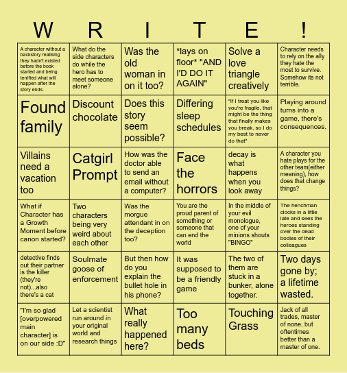 SSSH Writing Prompt Bingo 2026 Bingo Card