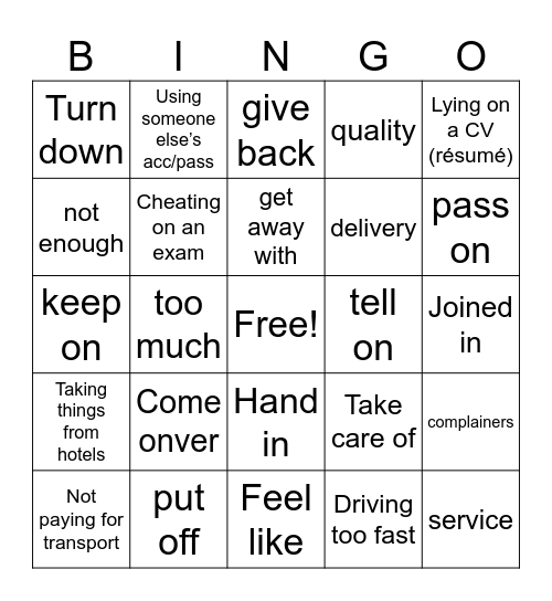 U10 A2 BINGO Card