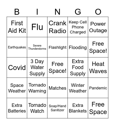 Preparedness Bingo Card
