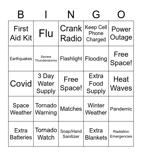Preparedness Bingo Card