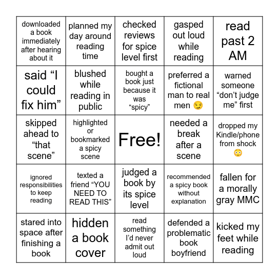 🌶️😈 NEVER HAVE I EVER — SPICY BOOK EDITION Bingo Card