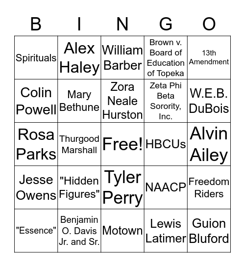 Black History Month Bingo Card