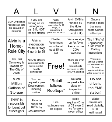 Citizens Academy Bingo Card