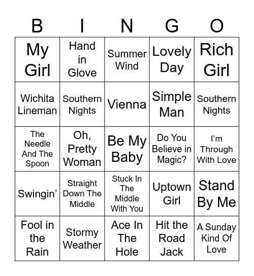 The Masters Bingo Card