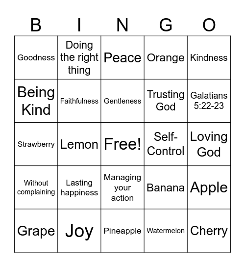 Fruit of the Spirit Bingo Card