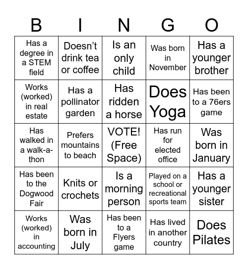 FIND SOMEONE WHO... (try to not use same person more than twice.) Bingo Card