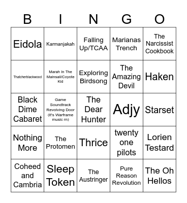 Phil's Band Bingo Card