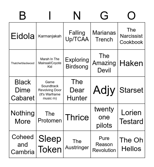 Phil's Band Bingo Card