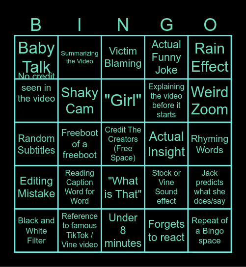 Modified Sssniperwolf Bingo Card