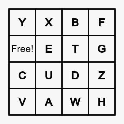 ALPHABET BINGO Card