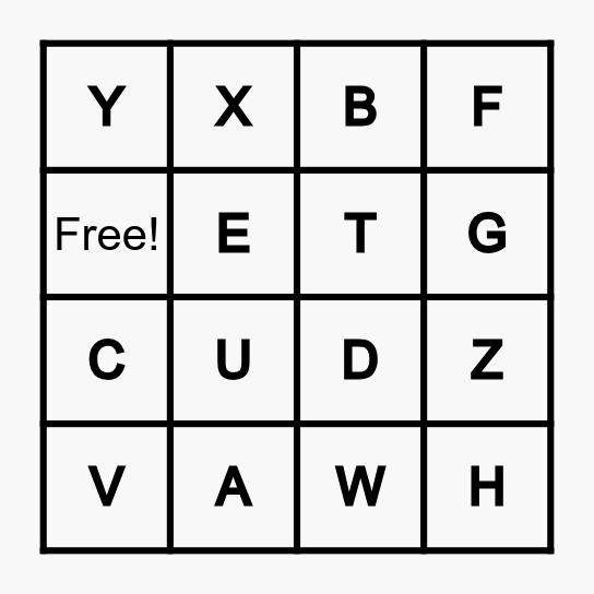 ALPHABET BINGO Card