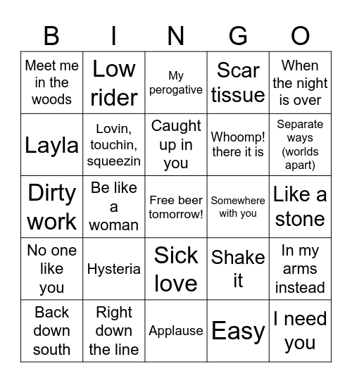 Current Favs 2 Bingo Card