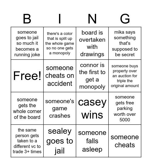 cam's monopoly Bingo Card