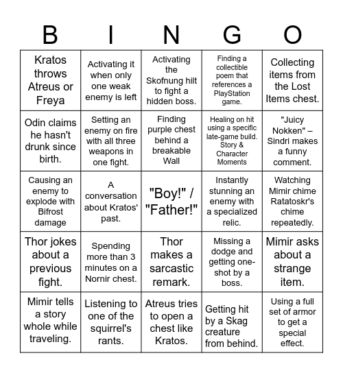god of war R Bingo Card