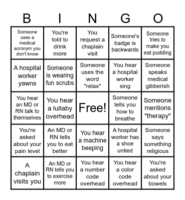 Hospital Bingo Card