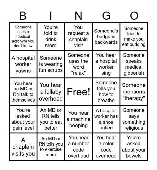 Hospital Bingo Card