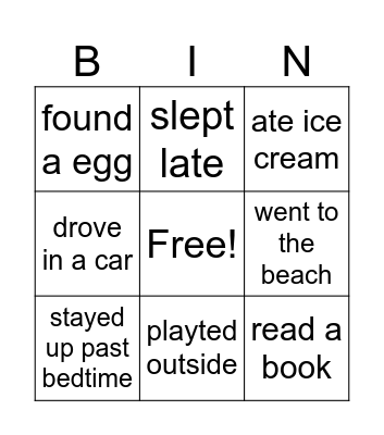 Spring Break Bingo Card