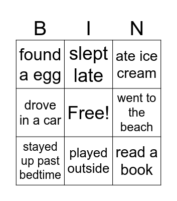 Spring Break Bingo Card