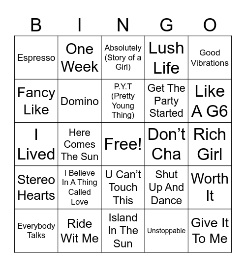 Good Time Vibes Bingo Card