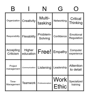 SKILLS BINGO Card