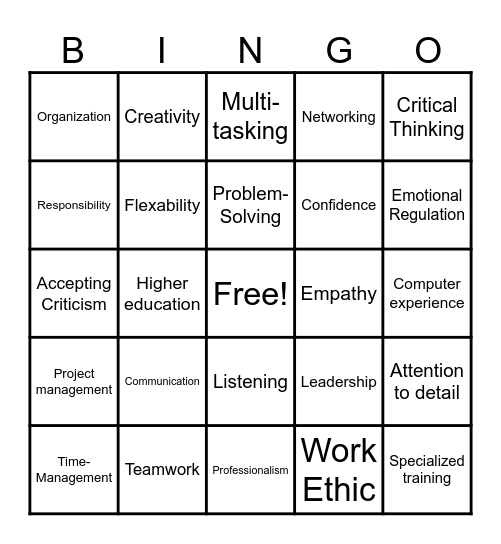 SKILLS BINGO Card