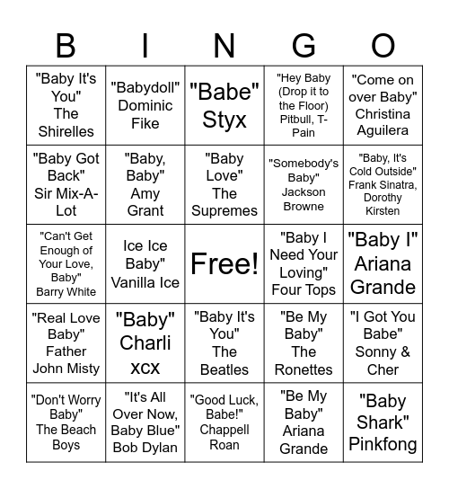 Ana's Baby Shower Music Bingo! Bingo Card
