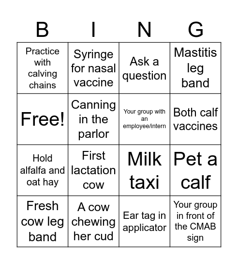 Dairy Herd Health Bingo Card